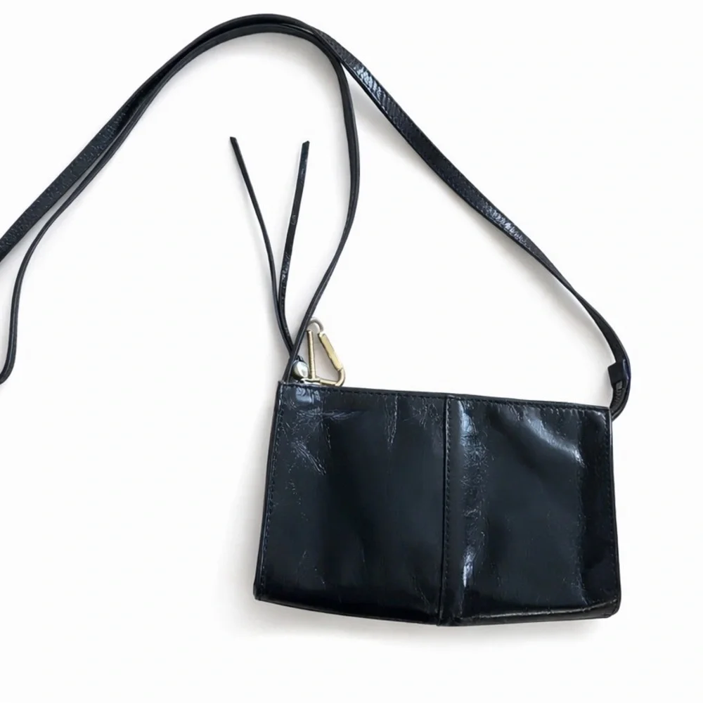 HOBO Glossy Black Leather Shoulder Crossbody Bag
